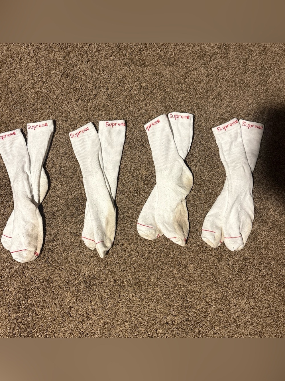 Supreme White Crew Socks with Red Logo Detail